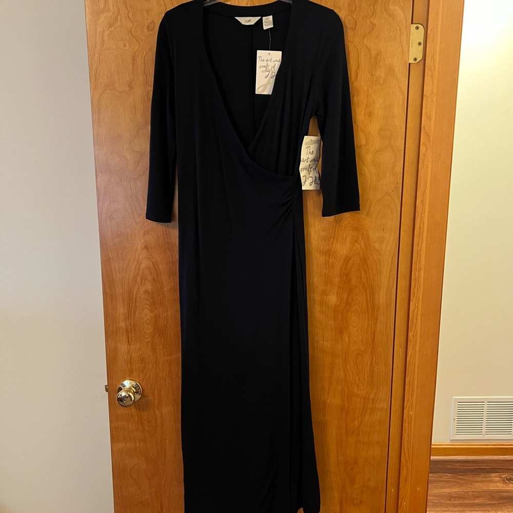 J. Jill Matte Jersey Dress Vintage Rayon Blend Black Deep V-Neck NWT Petite XS